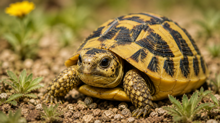Tortue d’Hermann dans son habitat naturel méditerranéen dans le Var.